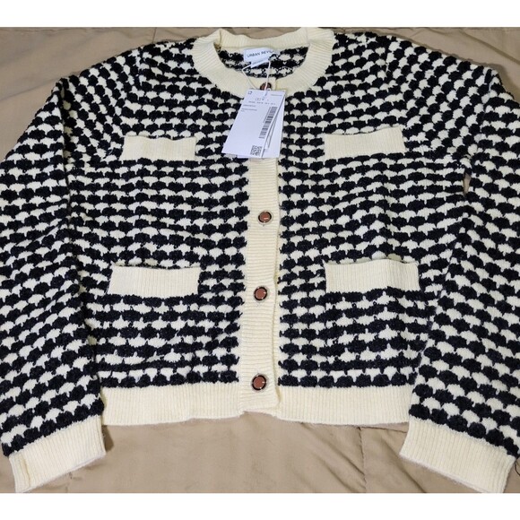 Urban Revivo Cardigan NWT Small Cream Black Boucle Knit Tweed Style Jacket S - Picture 1 of 8